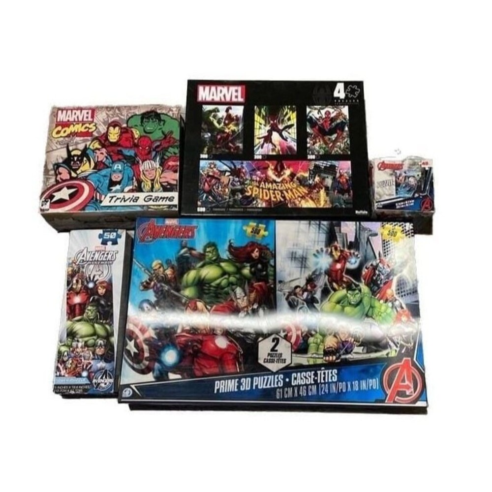 Marvel Avengers Spider-Man Puzzle Bundle 500 Piece 3D Trivia Game Lot Kids Adult